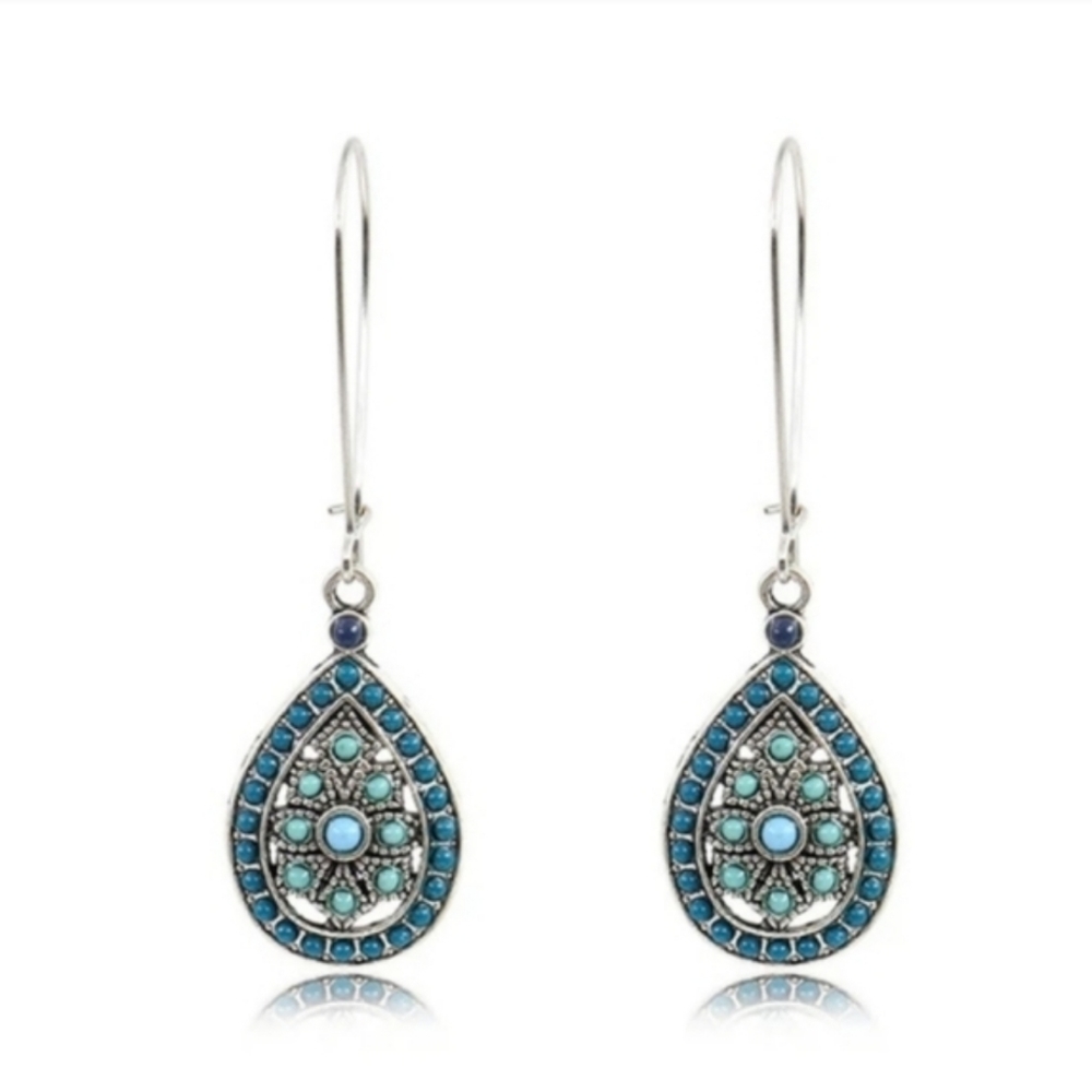 Boho Teardrop Earrings (blue/silver tone)